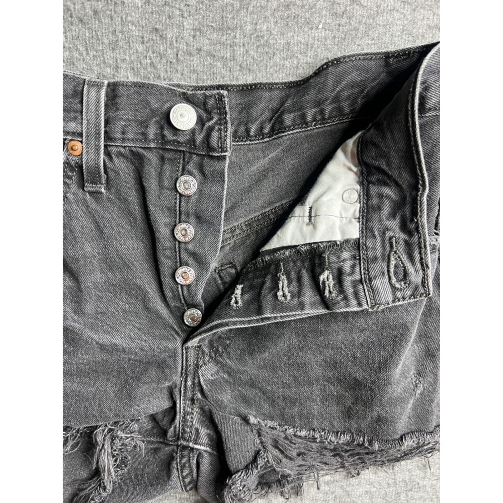 Levis Premium 501 Original Cutoff Shorts Womens 26 Black Distressed High Rise - Picture 4 of 15